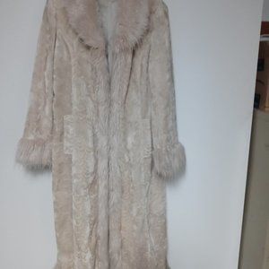 Full Length Long Sleeve Evening Coat w/fur trim at collar, sleeves and hem